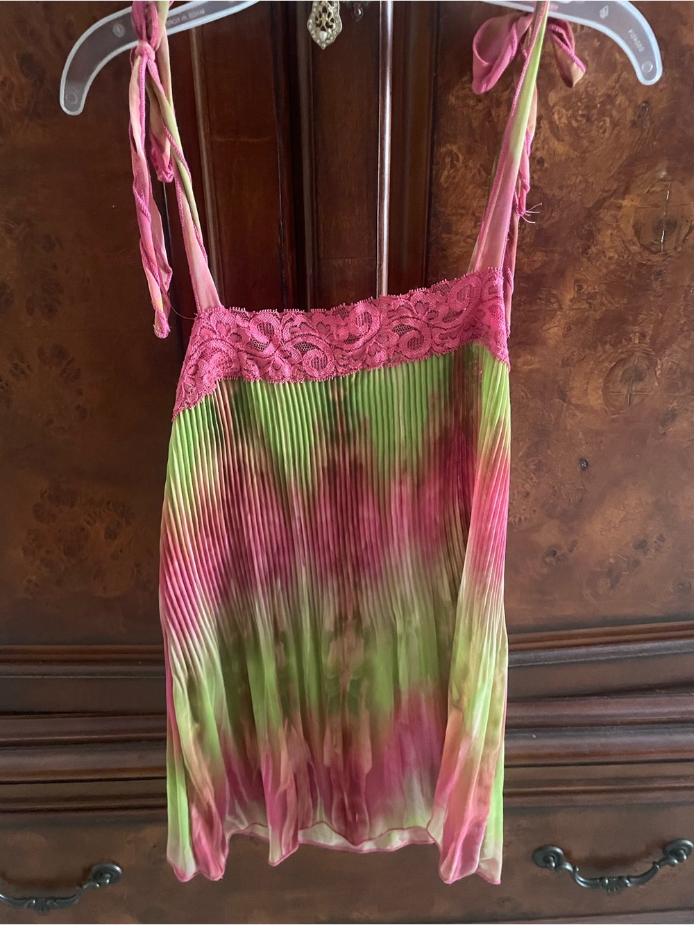 rave Pink & Green Tie-Dye Lace-Trim Chemise